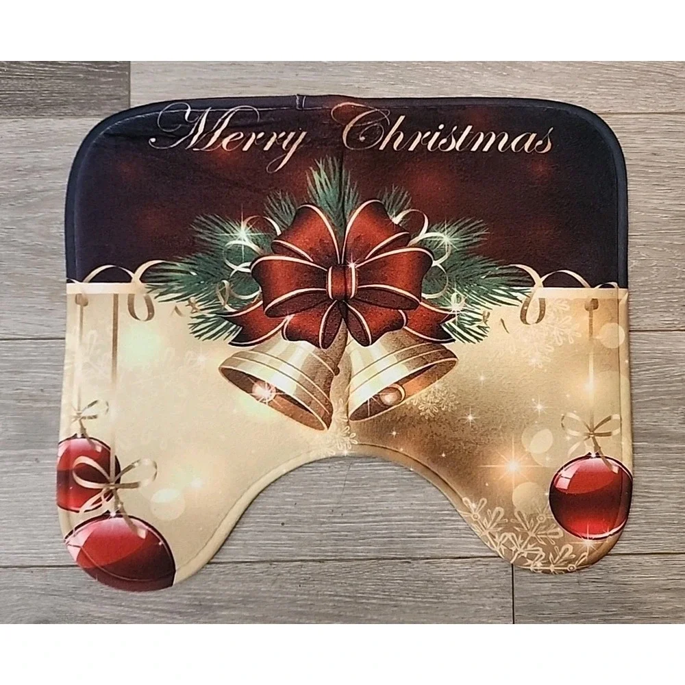 NEW Christmas Shower Curtain Set NonSlip Rug Bathroom Toilet Lid‎ Cover Bath Mat